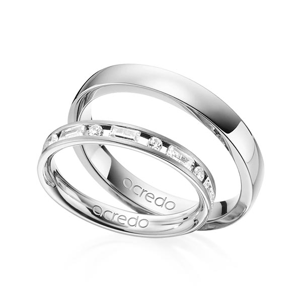 Set Klassieke trouwringen in grijsgoud 14 kt. met in totaal 0,765 ct. Baguette-Diamant & Briljant tw,vs tw/si van acredo - A-1377-4