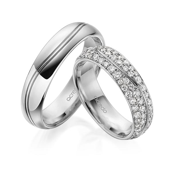 Set Klassieke trouwringen in grijsgoud 14 kt. met in totaal 1,506 ct. Briljant tw/si van acredo