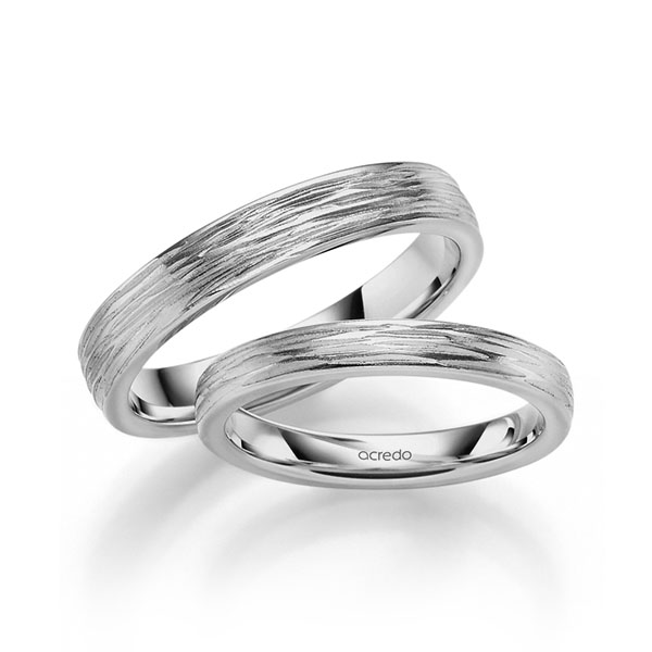 Set klassieke trouwringen in grijsgoud 14 kt. van acredo