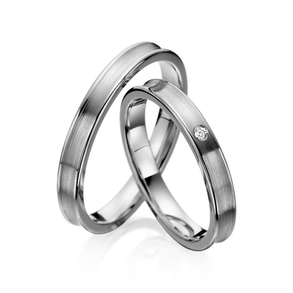 Set klassieke trouwringen in palladium 14 kt. met in totaal 0,015 ct. Briljant tw/si van Steinberg - Q-1030-6