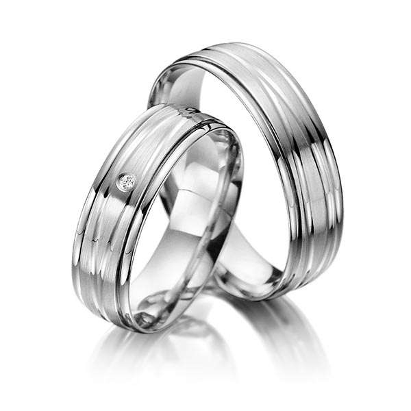 Set Klassieke trouwringen in palladium 14 kt. met in totaal 0,01 ct. Briljant tw/si van Steinberg