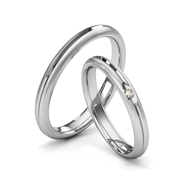 Set Klassieke trouwringen in palladium 14 kt. met in totaal 0,025 ct. Briljant tw/si van Merii