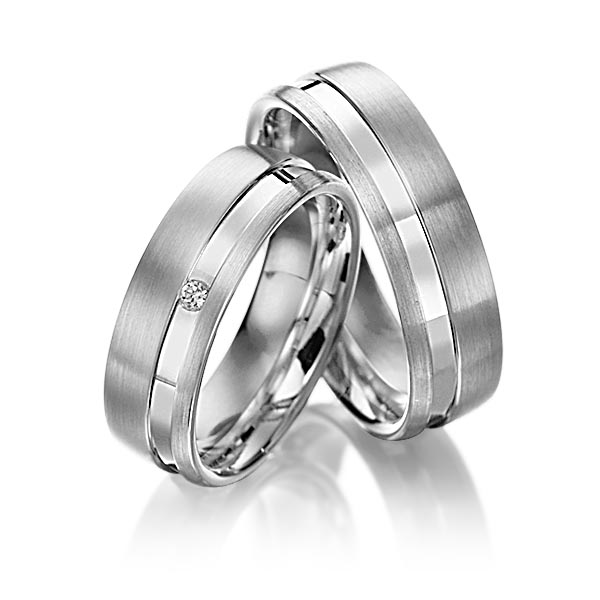 Set Klassieke trouwringen in palladium 14 kt. met in totaal 0,02 ct. Briljant tw/si van Merii