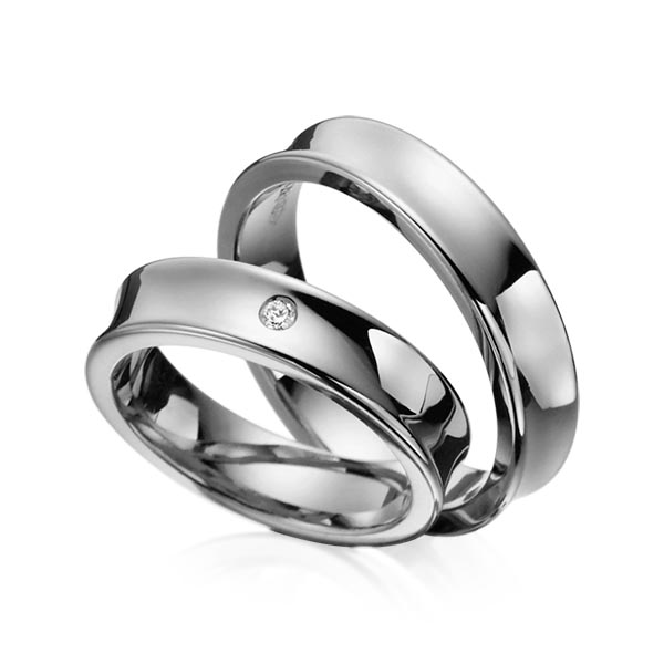 Set klassieke trouwringen in palladium 14 kt. met in totaal 0,02 ct. Briljant tw/si van Steinberg - Q-1031-6