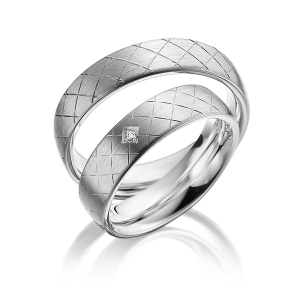 Set Klassieke trouwringen in palladium 14 kt. met in totaal 0,02 ct. Briljant tw/si van Steinberg