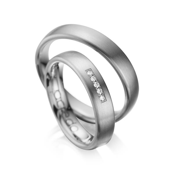 Set klassieke trouwringen in palladium 14 kt. met in totaal 0,05 ct. Briljant tw/si van acredo - A-1052-2