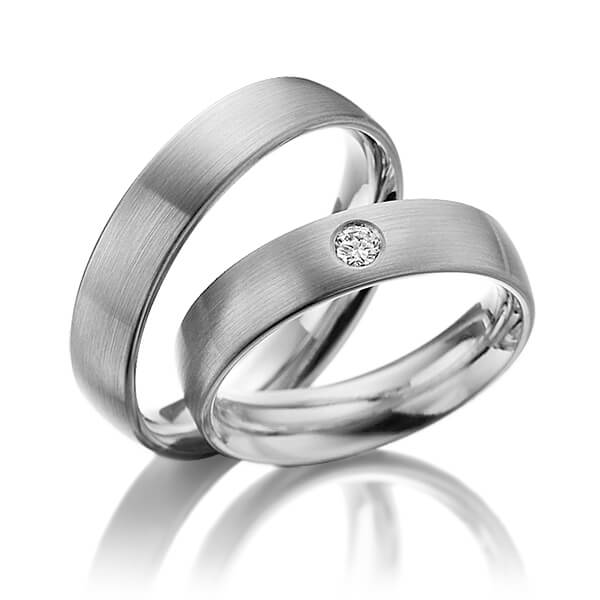 Set klassieke trouwringen in palladium 14 kt. met in totaal 0,05 ct. Briljant tw/si van Steinberg - Q-1013-4