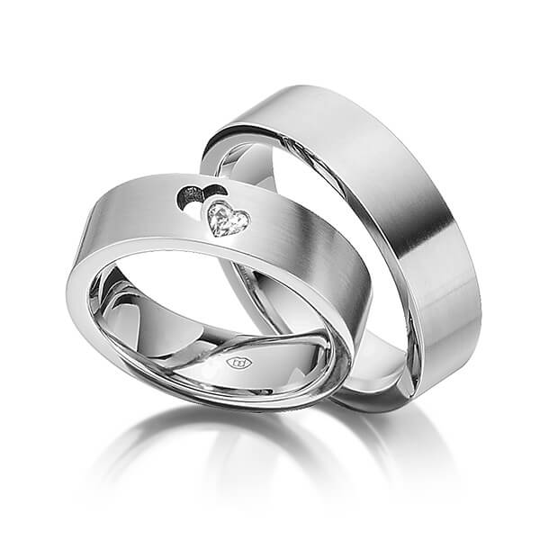 Set Klassieke trouwringen in palladium 14 kt. met in totaal 0,1 ct. Hart-Diamant tw,vs van Eternal Touch