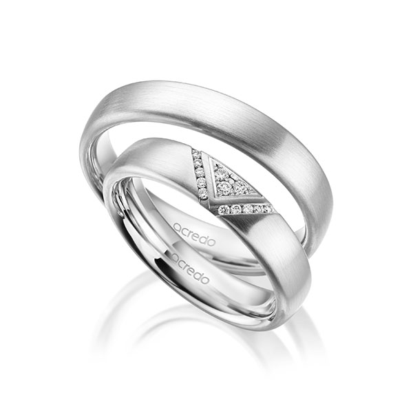 Set klassieke trouwringen in palladium 950 met in totaal 0,08 ct. Briljant tw/si van acredo - A-2007-1 Set klassieke trouwringen in palladium 950 met in totaal 0,08 ct. Briljant tw/si van acredo - A-2007-1