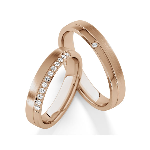 Set Klassieke trouwringen in Peach-Gold 585 met in totaal 0,13 ct. tw,vs van Steinberg