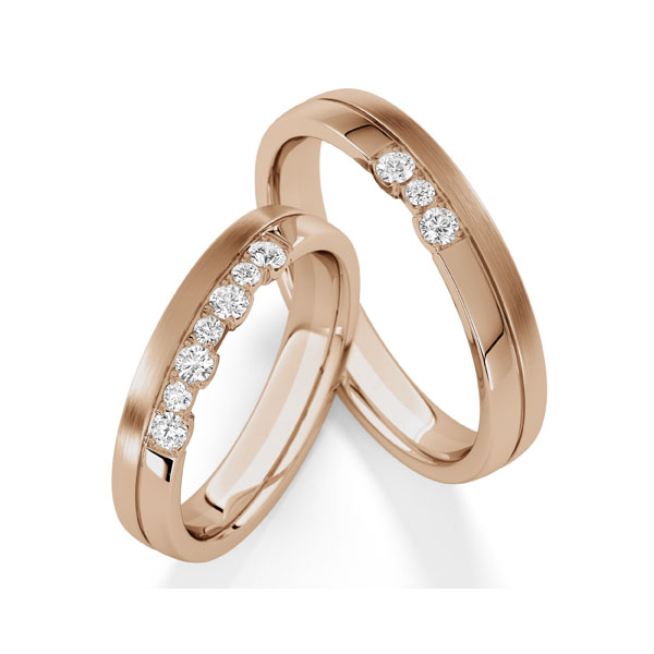 Set Klassieke trouwringen in Peach-Gold 585 met in totaal 0,28 ct. tw,vs tw/si van Steinberg