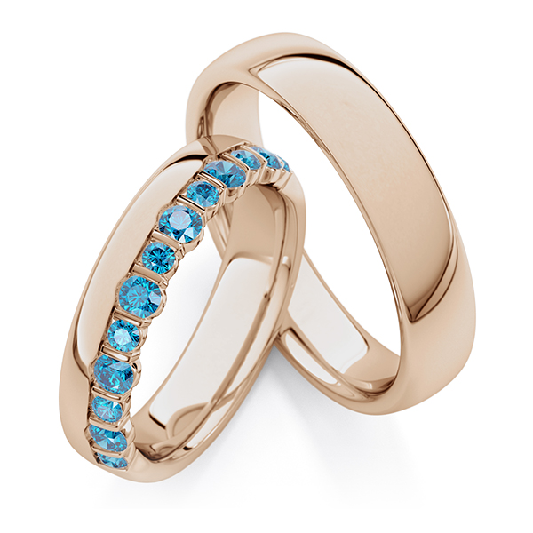 Set Klassieke trouwringen in Peach-Gold 585 met in totaal 0,57 ct. skyblue van Steinberg