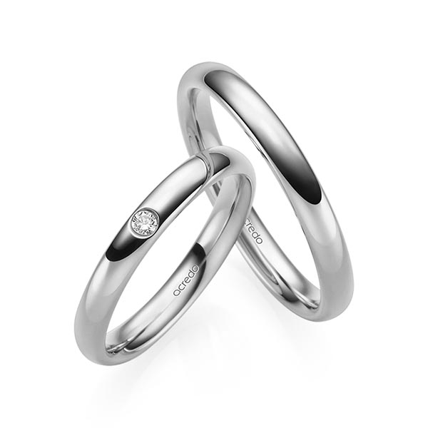 Set klassieke trouwringen in platina-palladium 600 met in totaal 0,03 ct. Briljant tw/si van acredo - S-1218-5