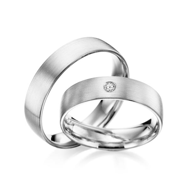 Set klassieke trouwringen in platina 950 met in totaal 0,02 ct. Briljant tw/si van Steinberg - Q-1002-1