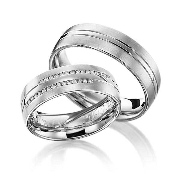 Set Klassieke trouwringen in platina 950 met in totaal 0,15 ct. Briljant tw/si van Eternal Touch - Y-1145-3