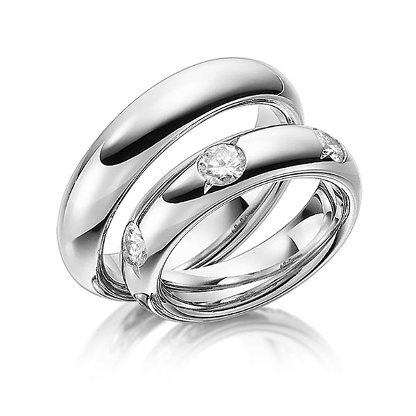 Set klassieke trouwringen in platina 950 met in totaal 1,5 ct. Briljant tw/si van Steinberg