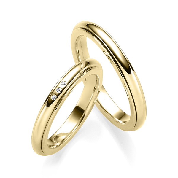 Set Klassieke trouwringen in ring geelgoud 14 kt. inlay geelgoud 14 kt. met in totaal 0,045 ct. Briljant tw,vs van Eternal Touch