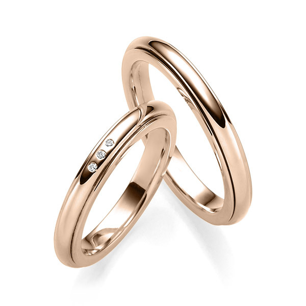 Set Klassieke trouwringen in ring roodgoud 14 kt. inlay roodgoud 14 kt. met in totaal 0,045 ct. Briljant tw,vs van Eternal Touch