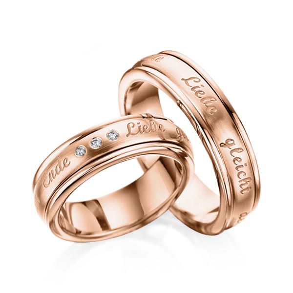 Set Klassieke trouwringen in ring roodgoud 14 kt. inlay roodgoud 14 kt. met in totaal 0,06 ct. Briljant tw/si van Eternal Touch