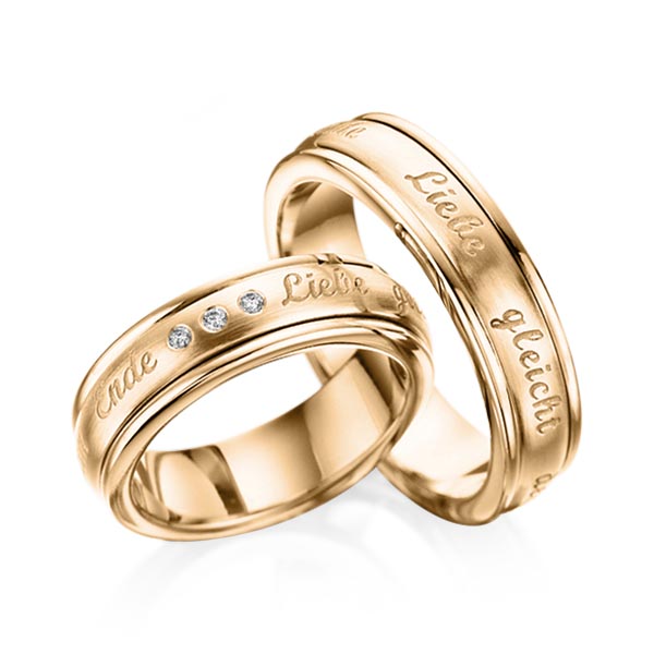 Set Klassieke trouwringen in ring roségoud 14 kt. inlay roségoud 14 kt. met in totaal 0,06 ct. Briljant tw/si van Eternal Touch
