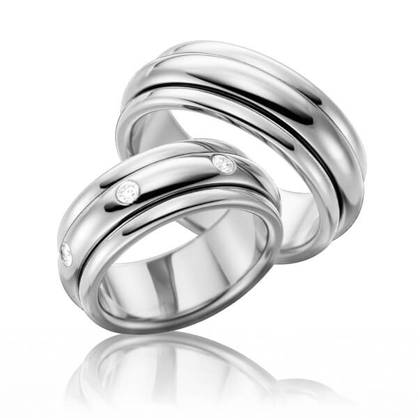 Set Klassieke trouwringen in ring witgoud 14 kt. inlay witgoud 14 kt. met in totaal 0,35 ct. Briljant tw/si van Eternal Touch