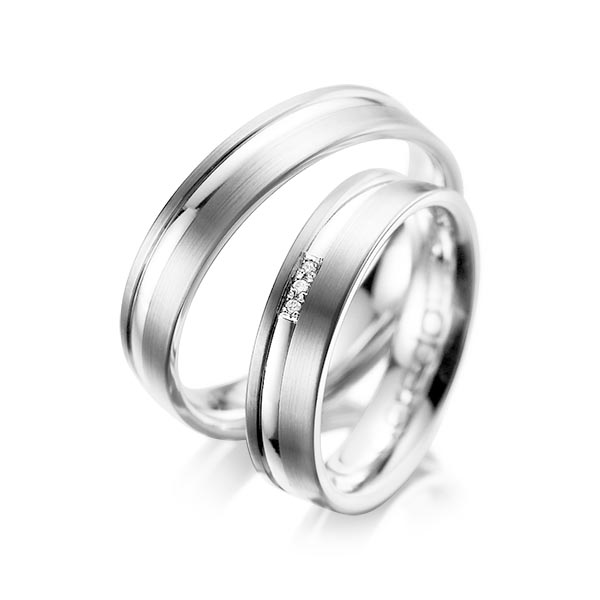 Set Klassieke trouwringen in River platina 950 met in totaal 0,015 ct. Briljant tw/si van acredo - A-1039-8