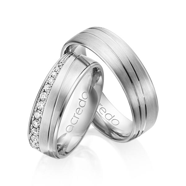Set Klassieke trouwringen in River platina 950 met in totaal 0,406 ct. Briljant tw/si van acredo - A-1152-4