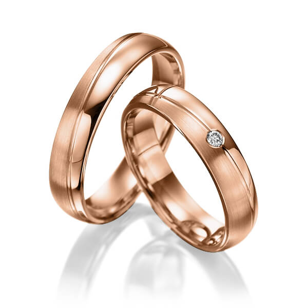 Set Klassieke trouwringen in rood 9 kt. goudhoudend metaal (37,5%) met in totaal 0,015 ct. Briljant tw/si van Steinberg - Q-1386-9