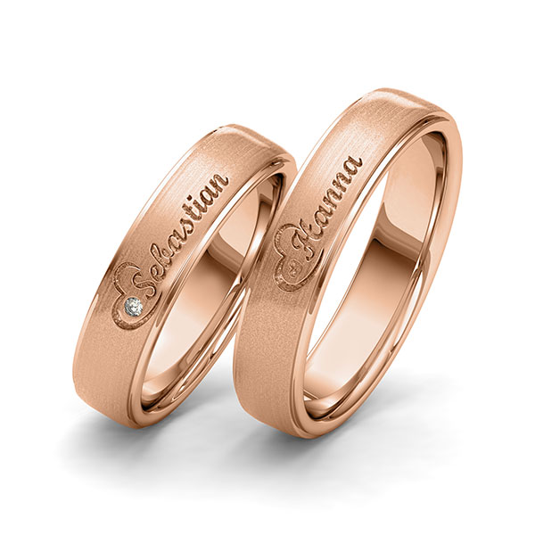 Set Klassieke trouwringen in roodgoud 14 kt. Hart met in totaal 0,01 ct. Briljant tw/si van Eternal Touch