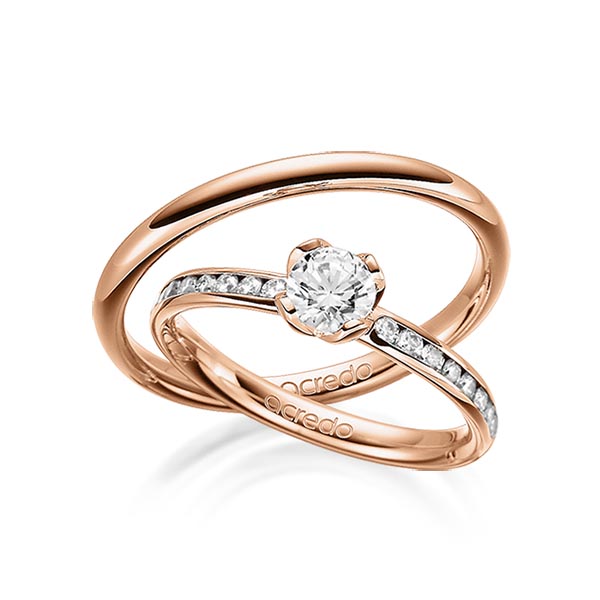 Set klassieke trouwringen in roodgoud 14 kt. met 0,5 ct. + in totaal 0,32 ct. Briljanten & Briljant tw,vs tw/si van acredo - A-1669-3