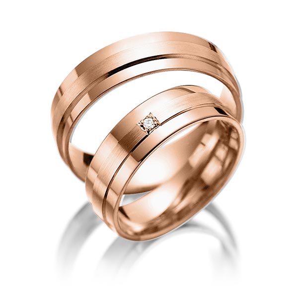 Set Klassieke trouwringen in roodgoud 14 kt. met in totaal 0,015 ct. Briljant tw/si van Eternal Touch