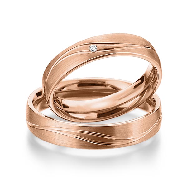 Set Klassieke trouwringen in roodgoud 14 kt. met in totaal 0,015 ct. Briljant tw/si van Eternal Touch