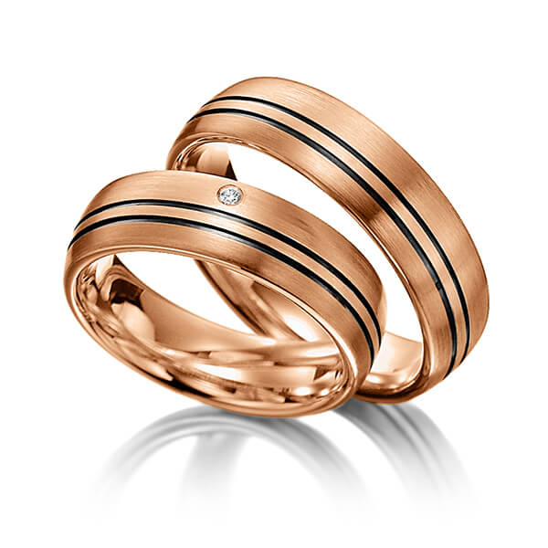 Set Klassieke trouwringen in roodgoud 14 kt. met in totaal 0,015 ct. Briljant tw/si van Merii