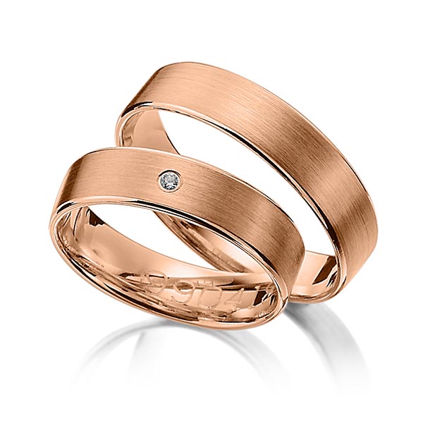 Set Klassieke trouwringen in roodgoud 14 kt. met in totaal 0,015 ct. Briljant tw/si van Merii