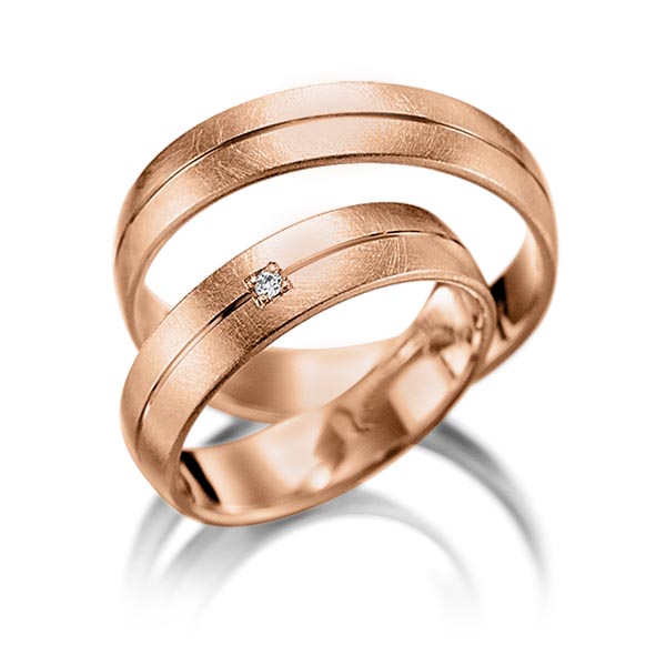 Set Klassieke trouwringen in roodgoud 14 kt. met in totaal 0,015 ct. Briljant tw/si van Merii