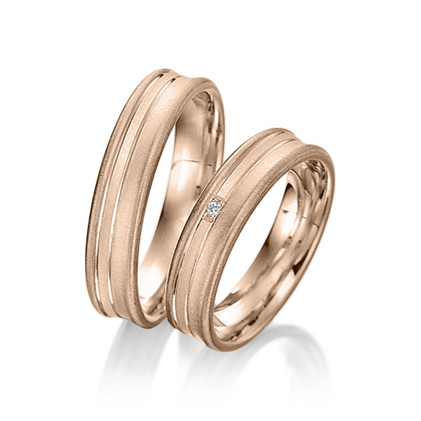 Set Klassieke trouwringen in roodgoud 14 kt. met in totaal 0,01 ct. Briljant tw/si van Merii