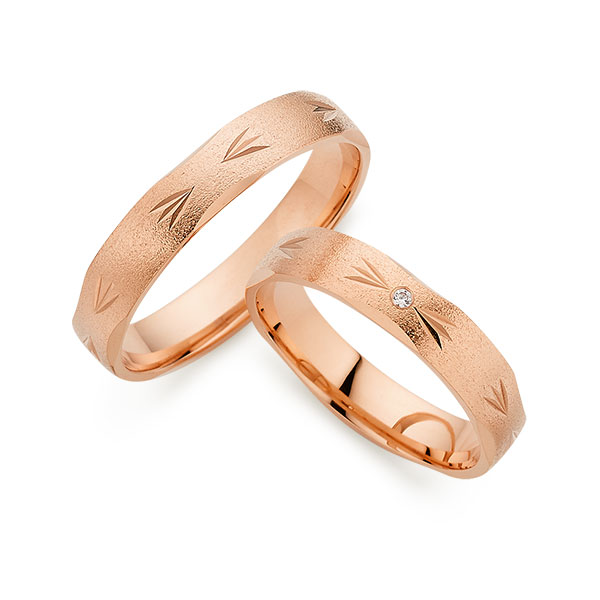 Set Klassieke trouwringen in roodgoud 14 kt. met in totaal 0,01 ct. Briljant tw/si van Merii