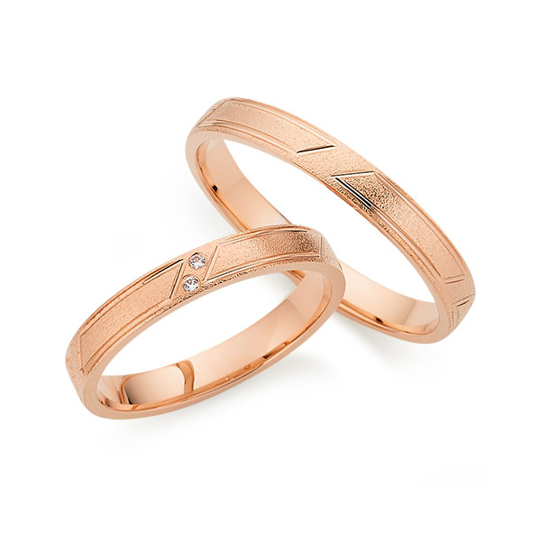 Set Klassieke trouwringen in roodgoud 14 kt. met in totaal 0,01 ct. Briljant tw/si van Merii
