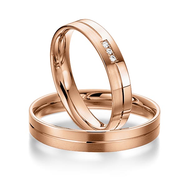 Set Klassieke trouwringen in roodgoud 14 kt. met in totaal 0,024 ct. Briljant tw/si van acredo - S-1104-6