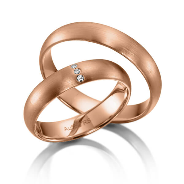 Set klassieke trouwringen in roodgoud 14 kt. met in totaal 0,024 ct. Briljant tw/si van acredo - S-1120-3