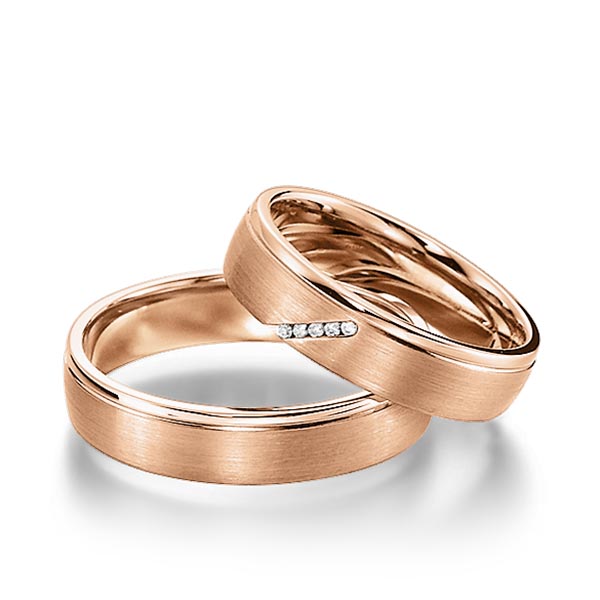 Set Klassieke trouwringen in roodgoud 14 kt. met in totaal 0,025 ct. Briljant tw/si van acredo - S-1155-5