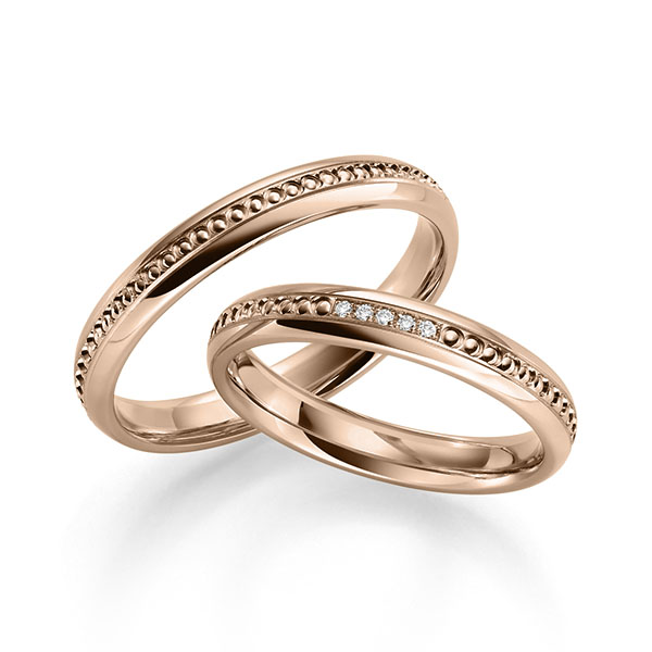 Set Klassieke trouwringen in roodgoud 14 kt. met in totaal 0,025 ct. Briljant tw/si van Eternal Touch