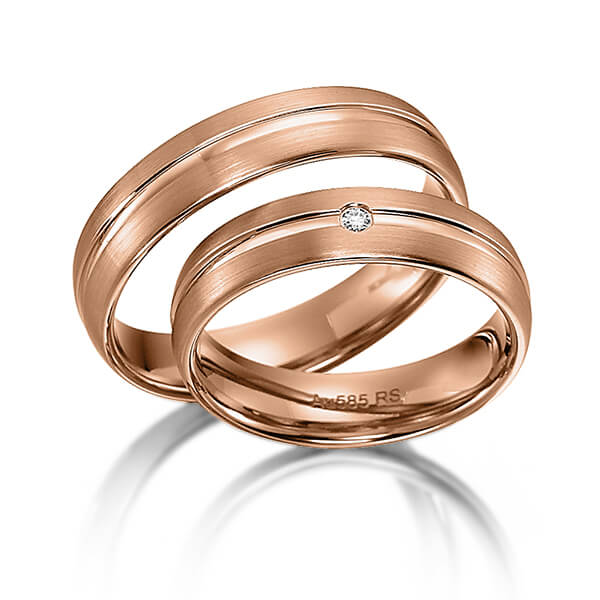 Set Klassieke trouwringen in roodgoud 14 kt. met in totaal 0,02 ct. Briljant tw/si van acredo - S-1119-4