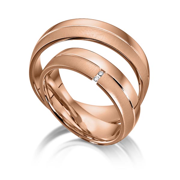 Set Klassieke trouwringen in roodgoud 14 kt. met in totaal 0,02 ct. Briljant tw/si van acredo - S-1127-2