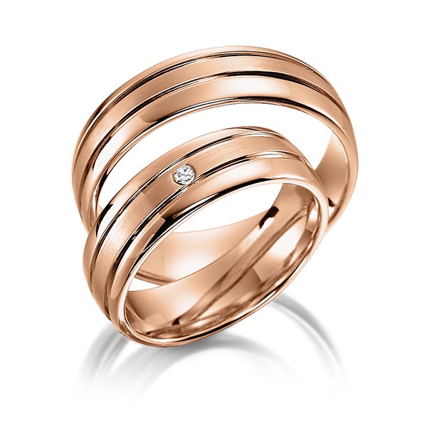 Set Klassieke trouwringen in roodgoud 14 kt. met in totaal 0,02 ct. Briljant tw/si van acredo - S-1142-4