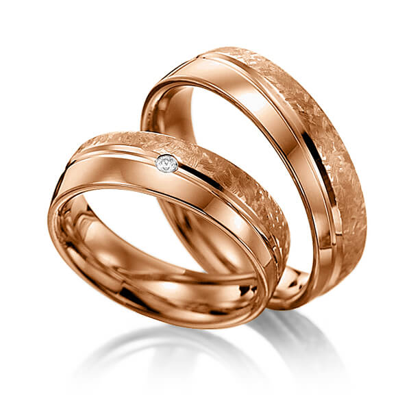 Set Klassieke trouwringen in roodgoud 14 kt. met in totaal 0,02 ct. Briljant tw/si van Merii