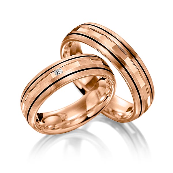 Set Klassieke trouwringen in roodgoud 14 kt. met in totaal 0,02 ct. Briljant tw/si van Merii - M-1064-13