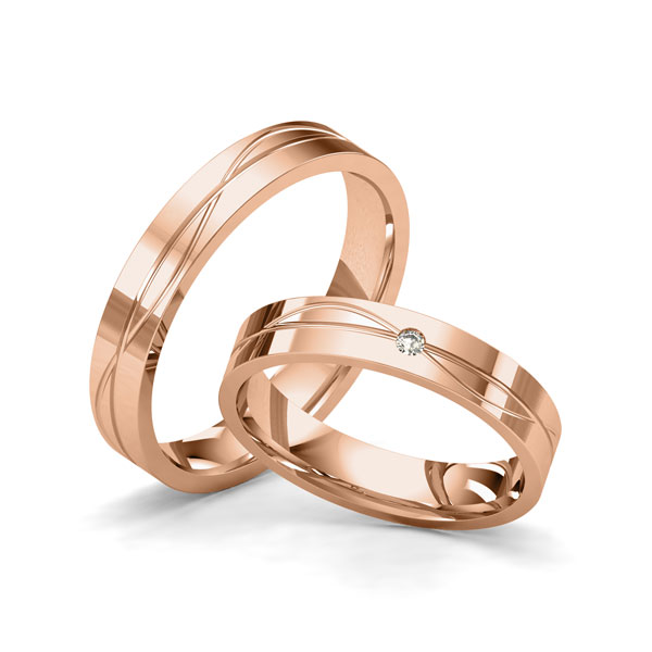 Set Klassieke trouwringen in roodgoud 14 kt. met in totaal 0,02 ct. Briljant tw/si van Merii