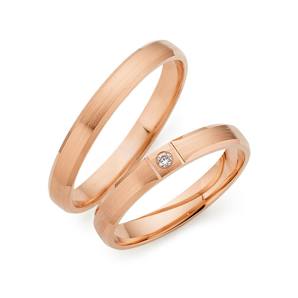 Set Klassieke trouwringen in roodgoud 14 kt. met in totaal 0,02 ct. Briljant tw/si van Merii
