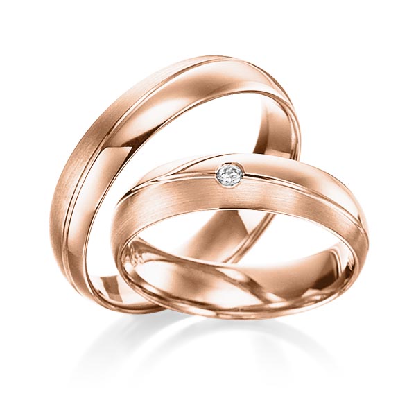 Set Klassieke trouwringen in roodgoud 14 kt. met in totaal 0,02 ct. Briljant tw/si van Steinberg - Q-1388-9